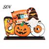 Cartoon Style Halloween Figures Tabletop Decor Signs, Pumpkin Ghost Gnome Wood Centerpiece Blocks, Spooky Durable Color Printing Party Tiered