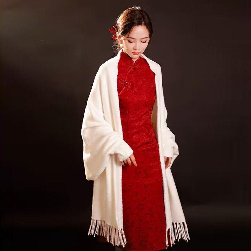 

Женская накидка-шаль, куртка в стиле ретро, белый женский свитер с кисточками, осенне-зимние кардиганы one size белый