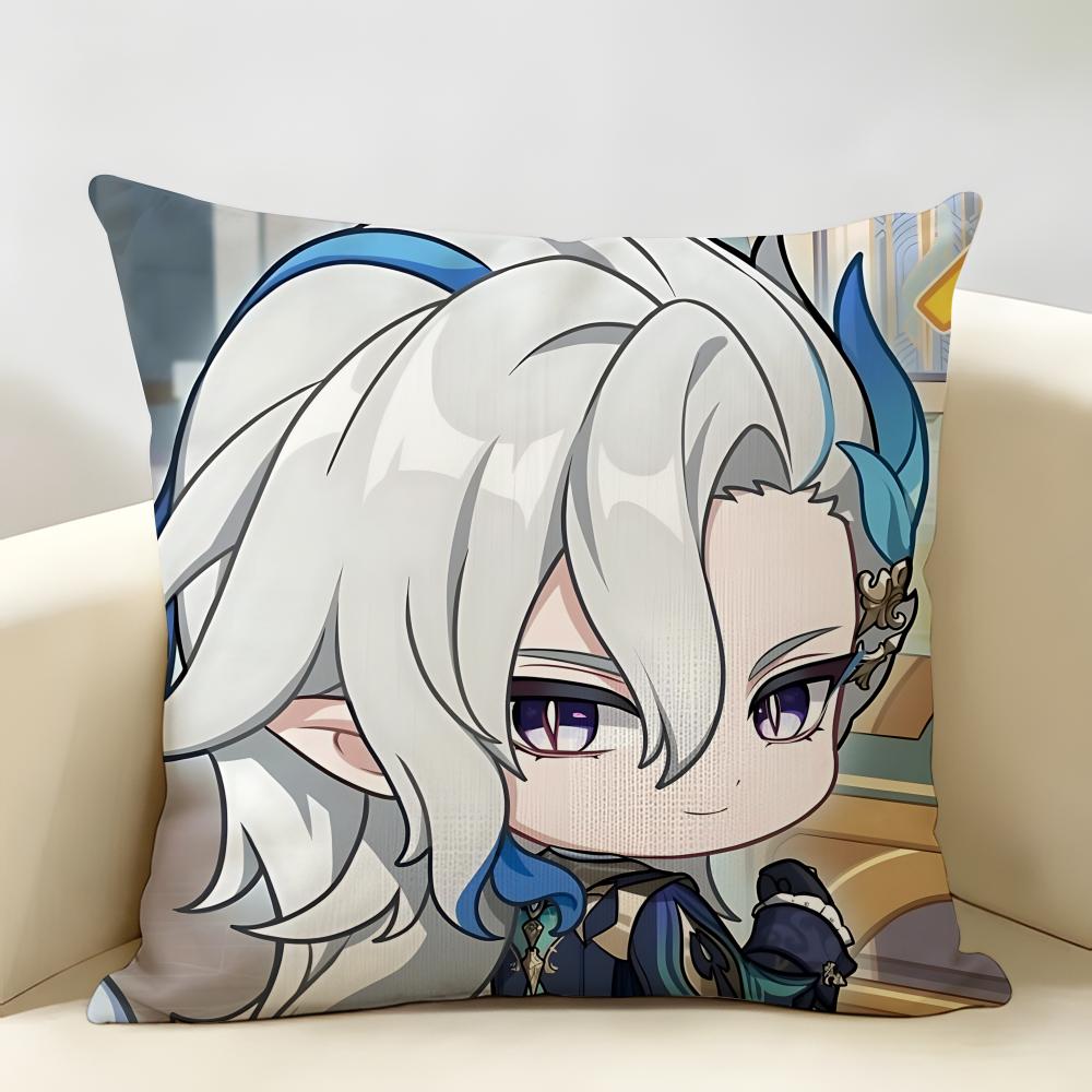 Neuvillette Cute Genshin Impact Cushion Cover Natural Linen Organic Fabric DoubleSided Printing Room Sofa Decor Pillow Case