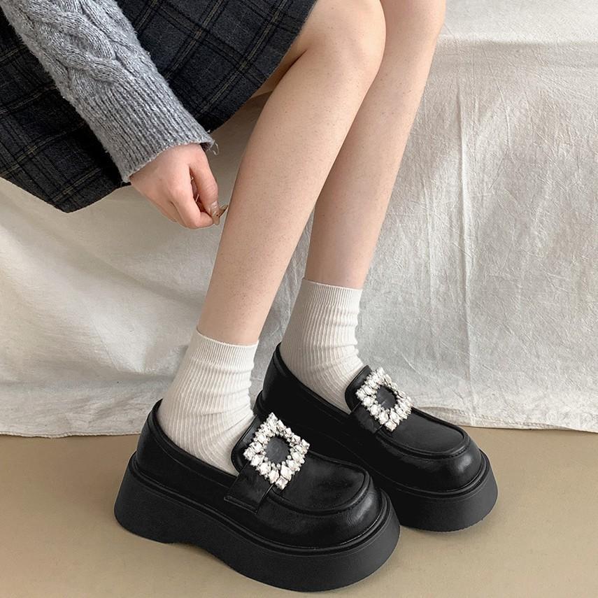 Black retro platform small leather shoes women's 2025 new spring and autumn versatile one-pedal British Mary Jane loafers
