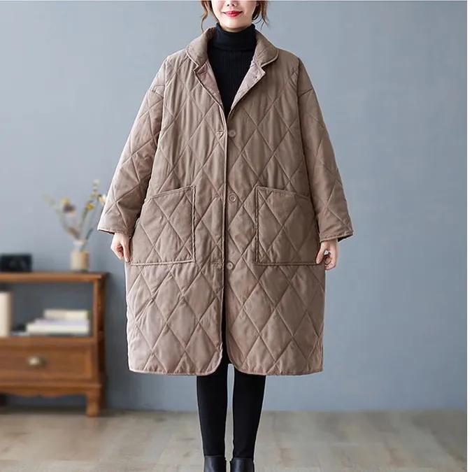 Women's Autumn Winter Diamond Plus Size Jacket Long Sleeve Mid-Length Warm Coat