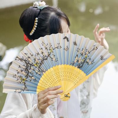 Evantai de mână pliabil din bambus, de epocă