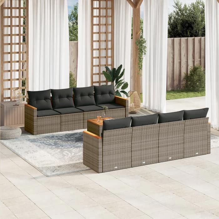 VidaXL Garden Lounge Set with Cushions 9 Pcs, Patio Sofas, Patio Furniture Set, Outdoor Furniture, Grey 3225822