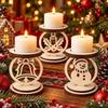 3Pcs Bell Pattern Wooden Christmas Candle Holder Xmas Table Candlestick  Living Room