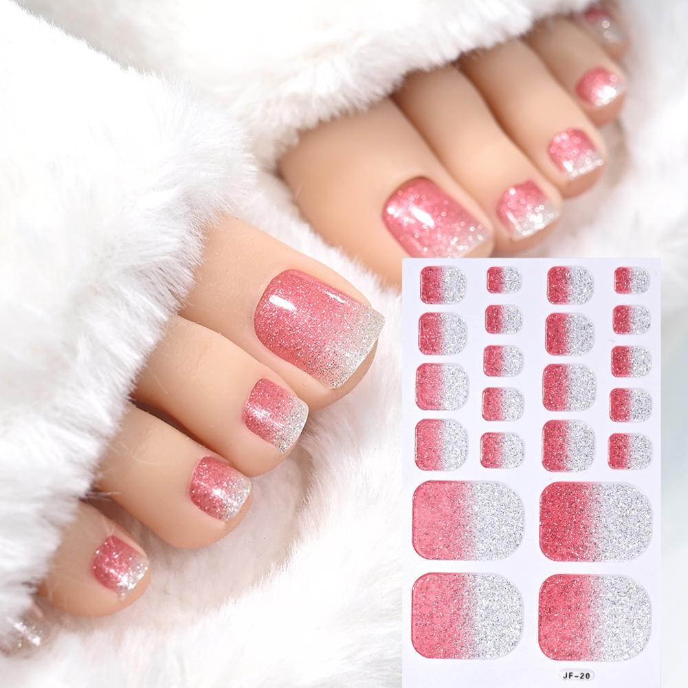 22tips Glitter Toe Nail Stickers Full Cover Nail Wraps Adhesive Toenails Decals for Women DIY Toenails Decals