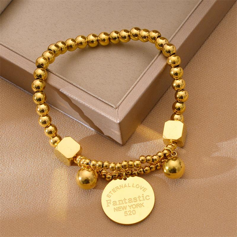 316L Edelstahl Scheiben Buchstaben Charms Armband für Damen Mode Perlenkette Armschmuck Party Lässiges Geschenk