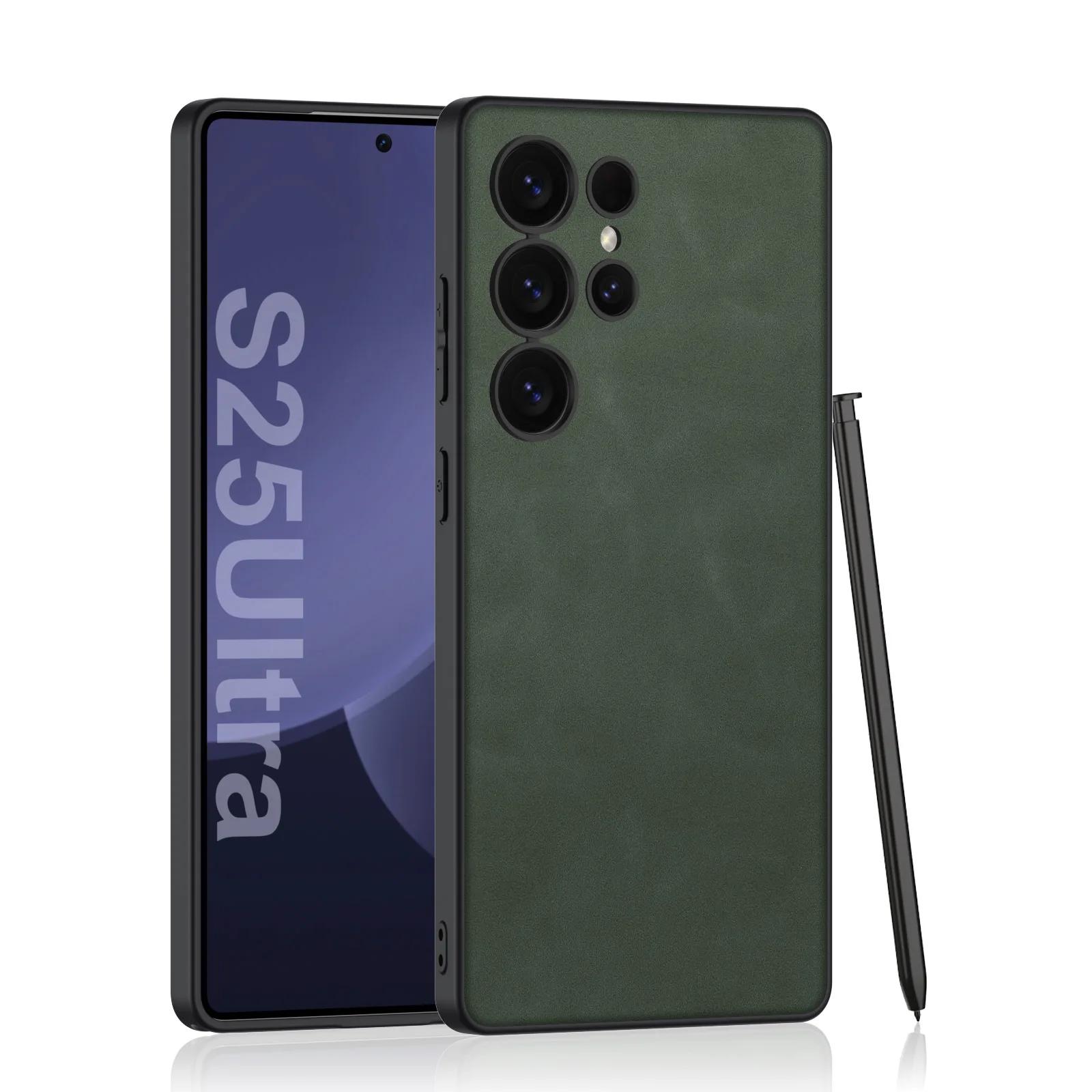 

Роскошный кожаный чехол для телефона S24Ultra S25Ultra противоударный чехол для Samsung Galaxy S23 S24 S25 Ultra Nubuck Leather Protective Case For Galaxy S25 Ultra&Only Case (No Pen)