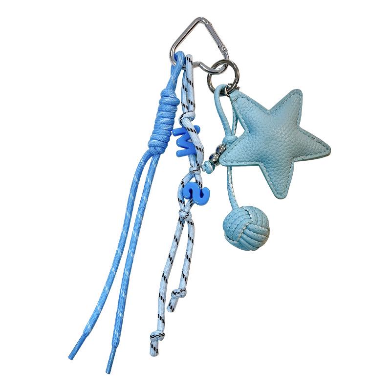 PU Leather Star Keychain & Bag Charm with Woven Rope