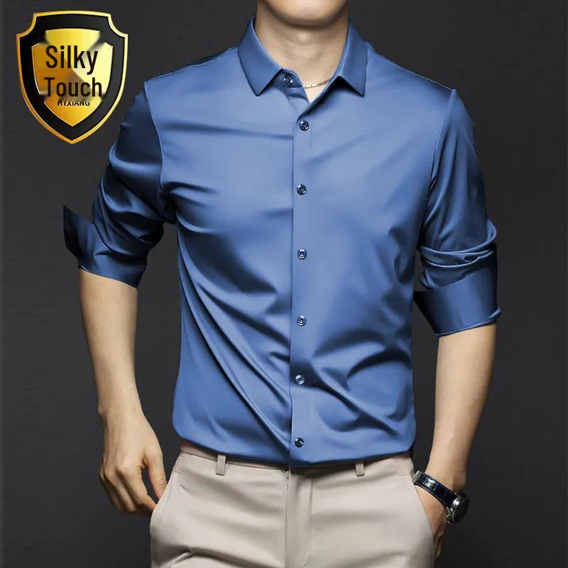 

Men s Slim Fit Stretch Shirt - Iron-Free, Breathable, Business Casual, Korean Style, Long Sleeve, Solid White. 6XL світло-синій колір