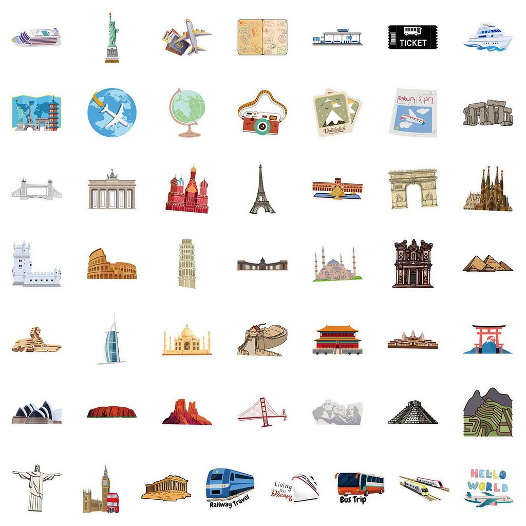 50 Stück Europäische Reise-Serie Graffiti-Aufkleber Wasserbecher Handy Computer Wasserdichte Dekorations-Aufkleber Reise-Aufkleber