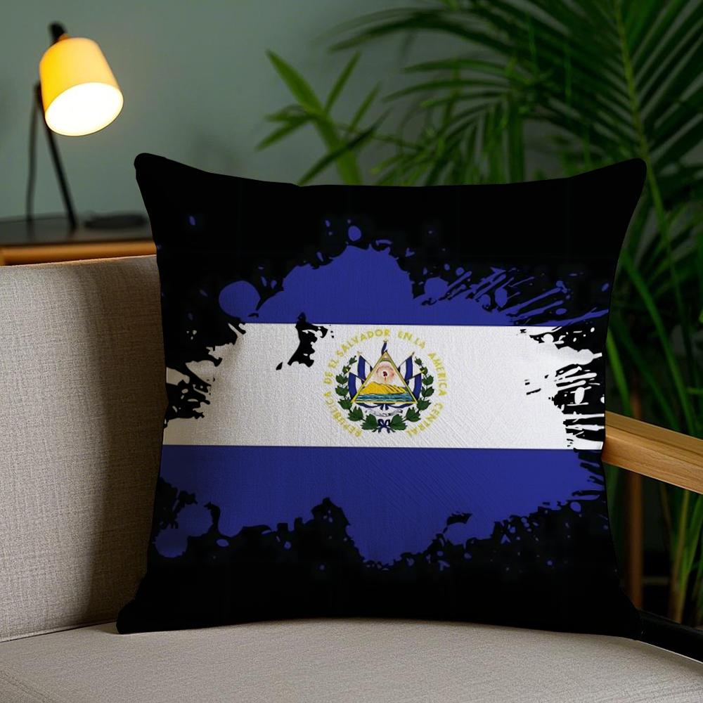 El Salvador Flag Cushion Cover Plush Fabric Soft Double-Sided Printed Invisible Zipper Sofa Pillow Case Home Decor