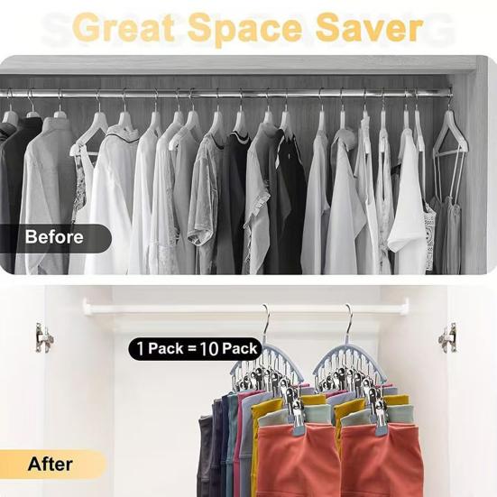 Closet Storage Hanger with 10 Clips Large Capacity Strong Load-bearing Windproof Multi-functional Laundry Drying Rack
