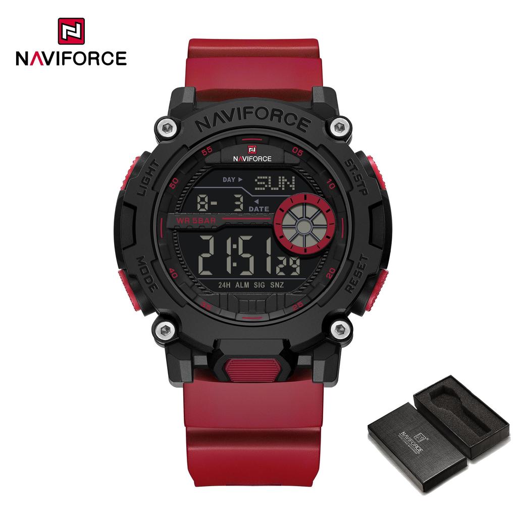 Naviforce Original Men LCD Digital Watch Lightweight Silicone Strap Waterproof Calendar Date Chronograph Alarm Men Boys Outdoor Watch NF7133