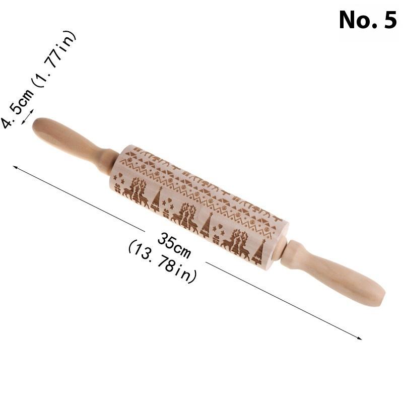 

Christmas 35X4.5Cm Wooden Rolling Pins Rock Snowflake Elk Engraved Baking Cookies Rolling Pin For Cake Patterned Baking 3D Mold