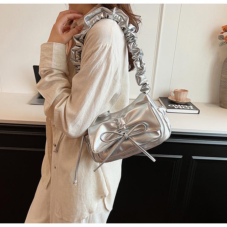 IELGY Hot Girl Style Sweet Bowknot Pleated Portable Underarm Bag Fashion One-Shoulder Tote Bag