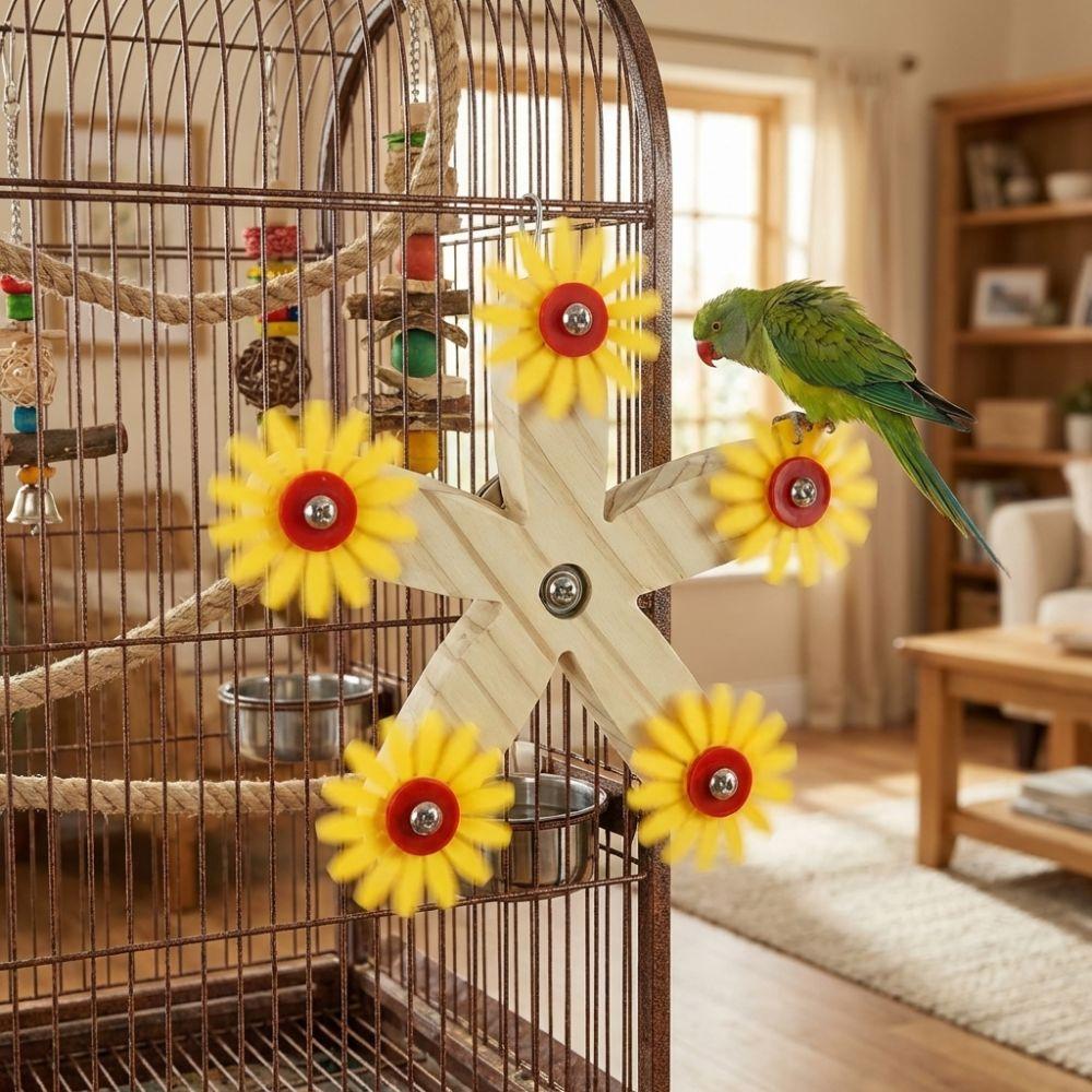 Bite-Resistant Wooden Parrots Ferris Wheel With Bearings Bird Swing Toy  Bird Cage Accessories