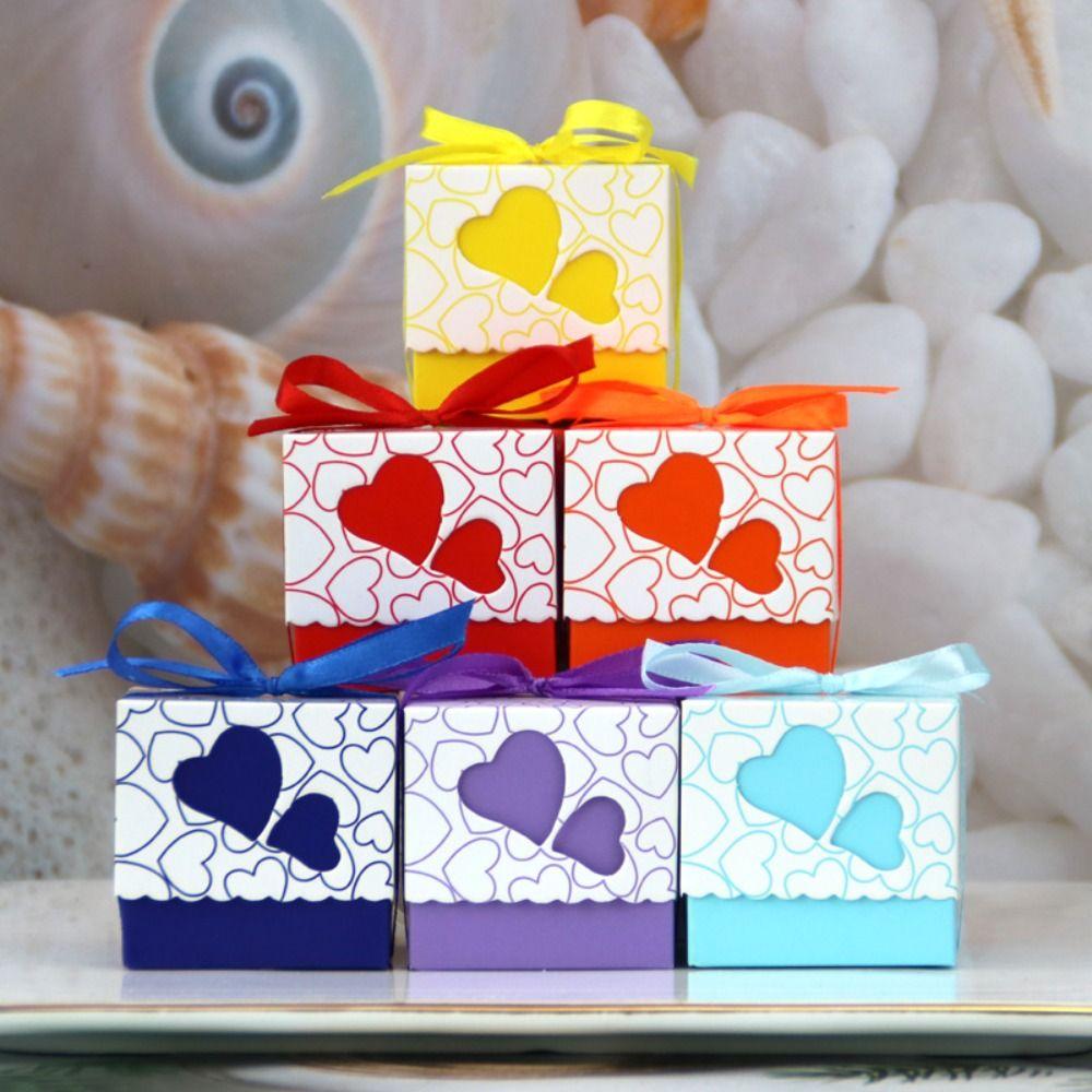 

10pcs Paper Box Peach Heart Box Ribbon Gift Packaging Box Chocolate Box Candy Box Mother s Day синий