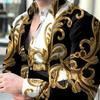 Cuello vuelto Manga Larga Camisa de Hombre Puños con Botón Estampado Cielo Estrellado Slim Camisa de Oficina Ropa Masculina