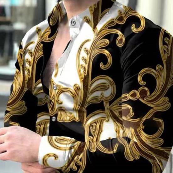 Cuello vuelto Manga Larga Camisa de Hombre Puños con Botón Estampado Cielo Estrellado Slim Camisa de Oficina Ropa Masculina