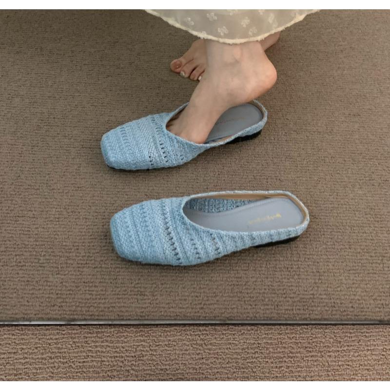

Fashion Weave Women Flats Slippers Elegant Shallow Mules Shoes Summer New Fashion Flip Flops 2025 Walking Cozy Soft Sandalias De Mujer 35