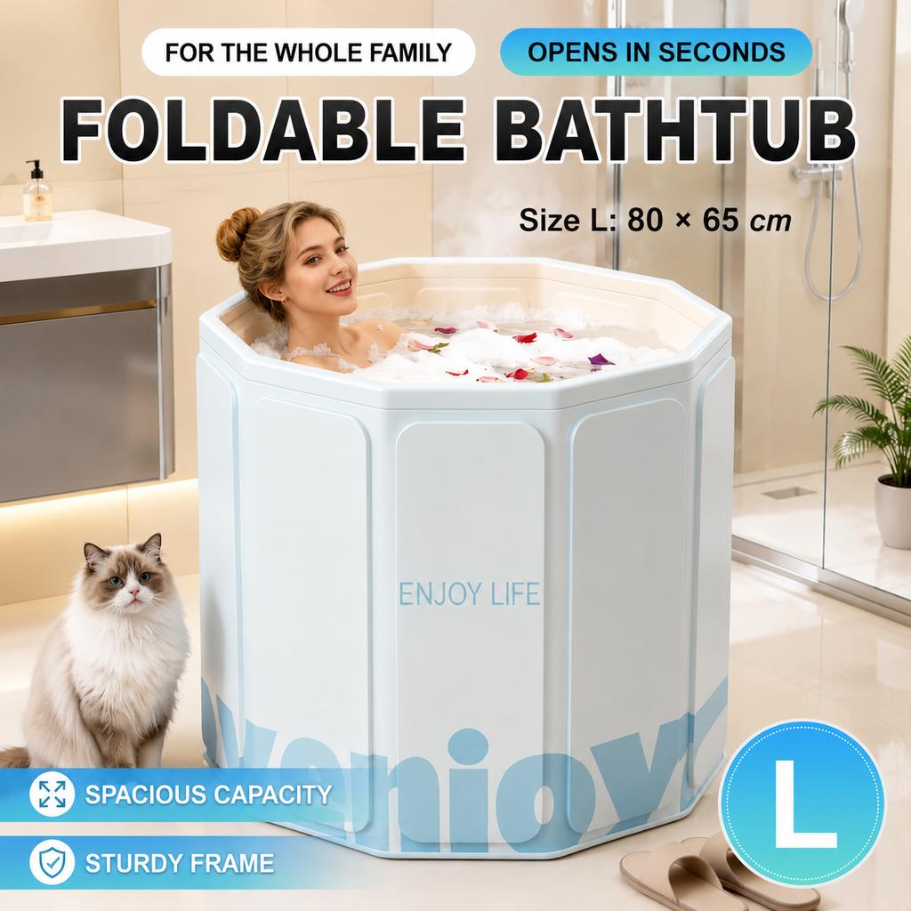 1PC Portable Foldable Bathtub for Adults, Large Deep Soaking Tub, Space-Saving Collapsible Bath Bucket for Indoor Outdoor Use
