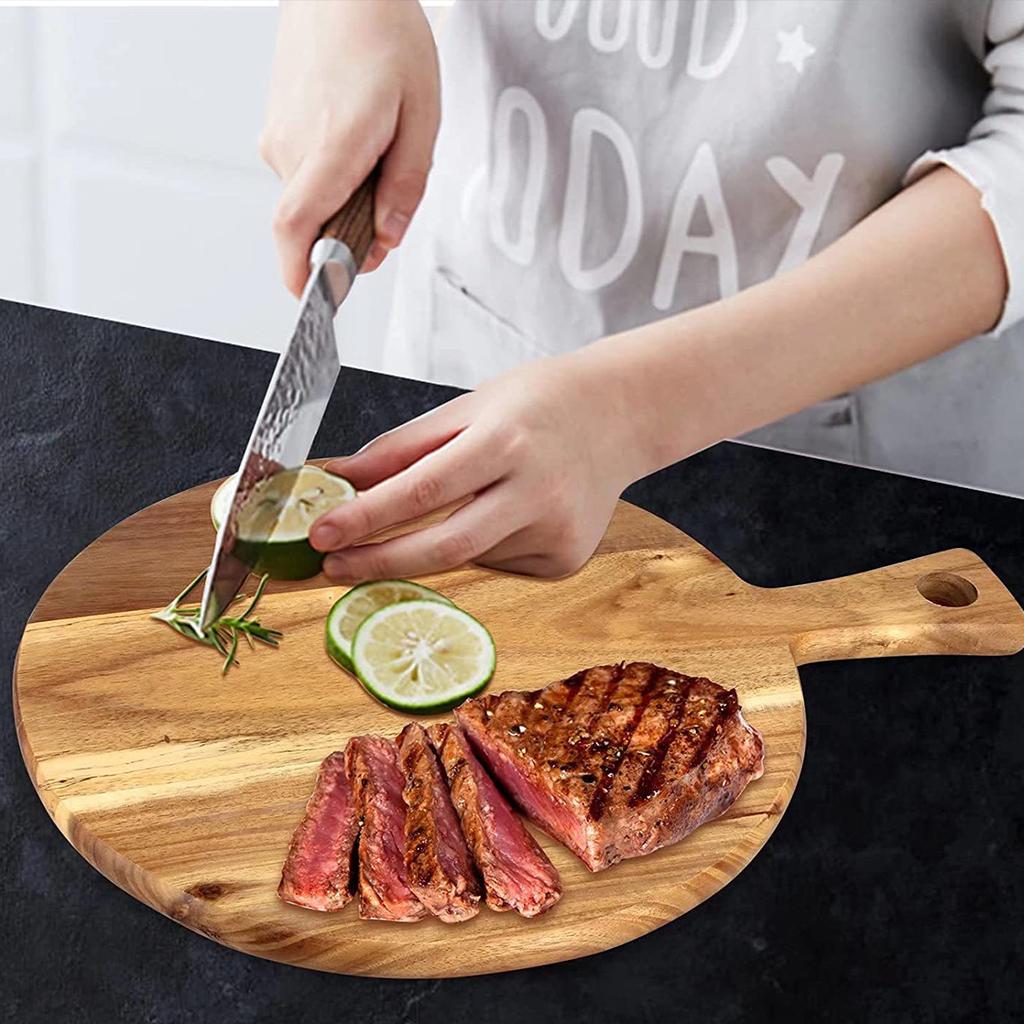 Wood Cutting Board Round/Rectangular Charcuterie Board with Handle Portable Dinner Plate Serving Tray Kitchen Chopping Board