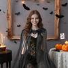Design Black Yarn Black Tulle Draped Veil Black Feathered Shoulder Wrap Cape with Lace Collar Tulle Veil for Women for Halloween