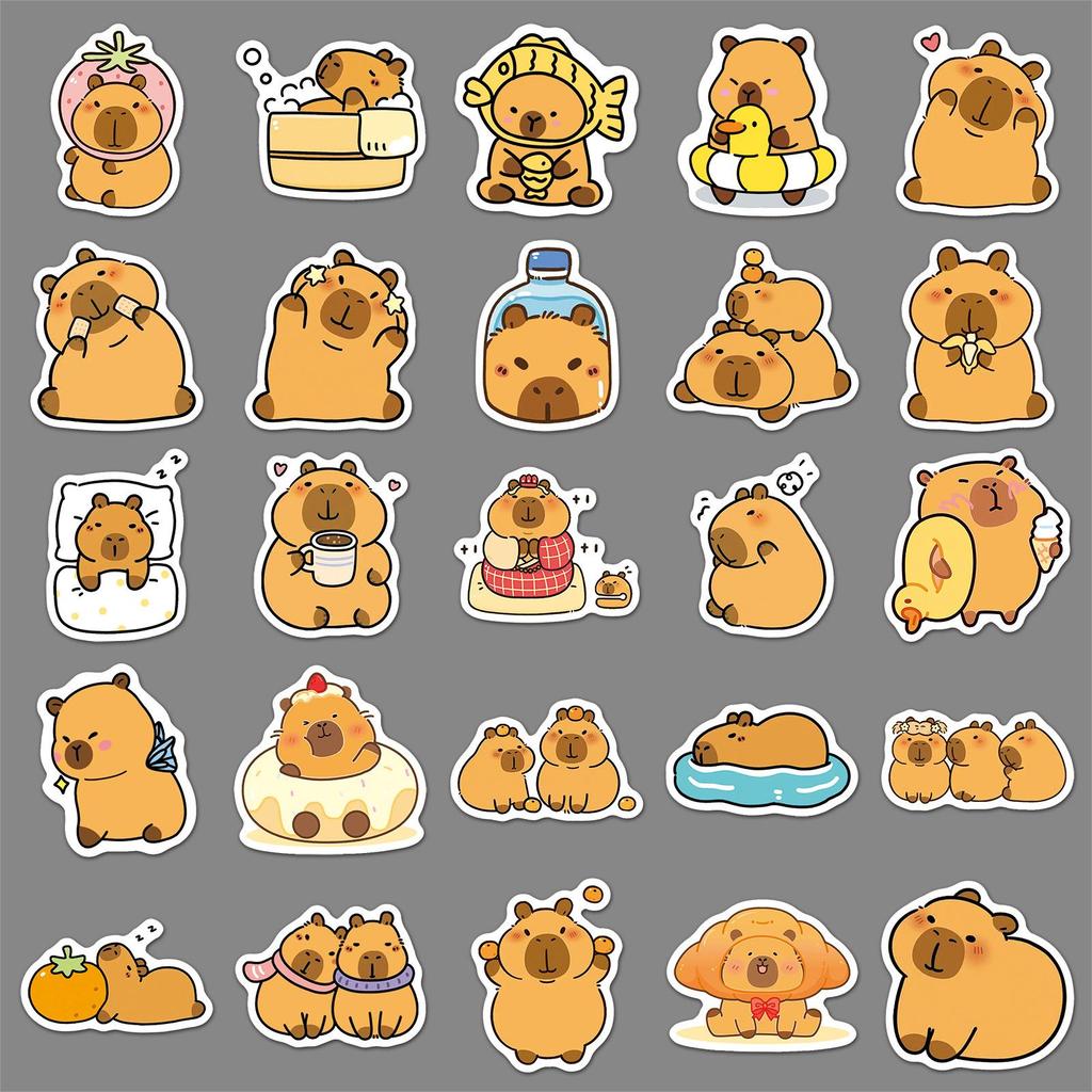50 Capybara Cartoon Stickers: Cute Animal Decorations for Water Cups & Journals