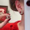 New Year's red pearl zircon fireworks stud earrings, popular two bead earrings, women's fashion design sense, versatile earrings