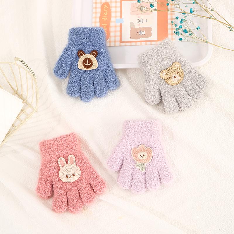 Luvas de Inverno Infantis Fofas de Urso Estilo Coreano - Quentes, À Prova de Frio, Design de Cinco Dedos para Meninos e Meninas