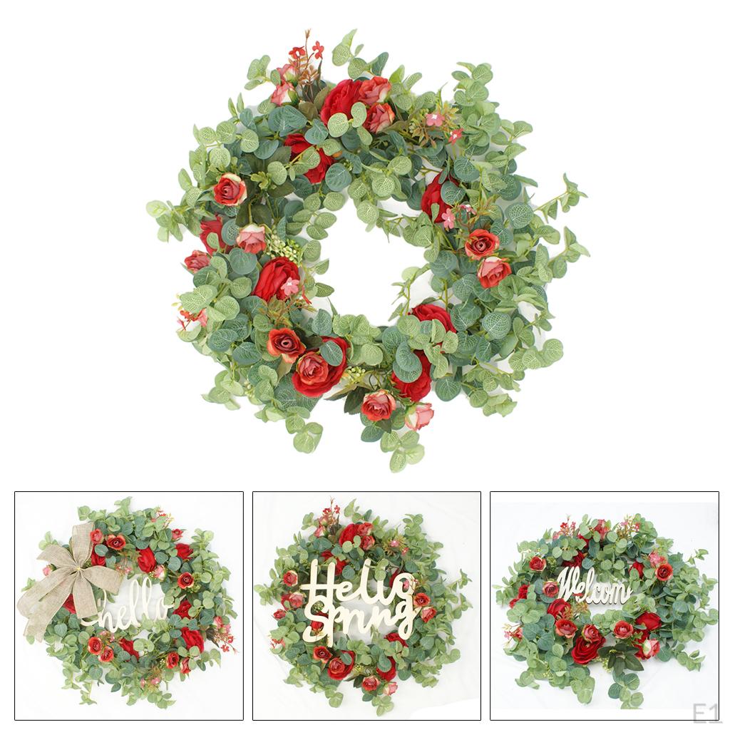 18'' Eucalyptus Flower Wreath Handmade Floral Artificial Spring Garland for Front Door