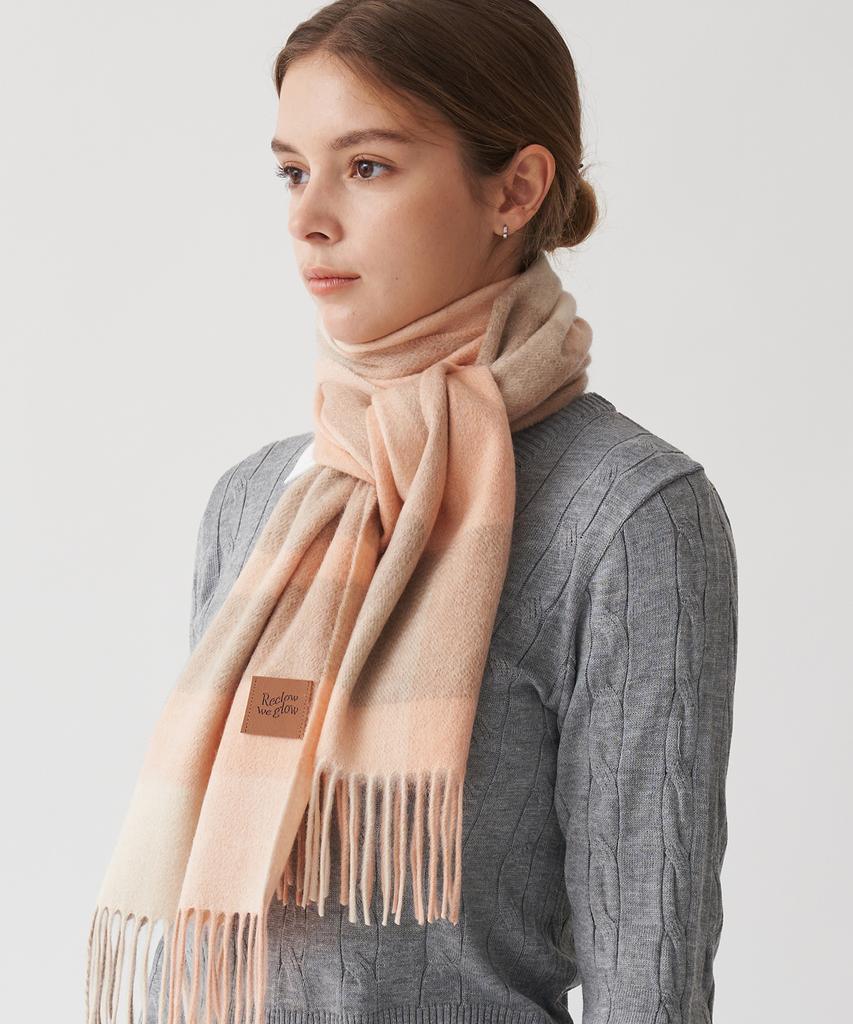 Likkeullou Rc 100% Cashmere Check Scarf Orange