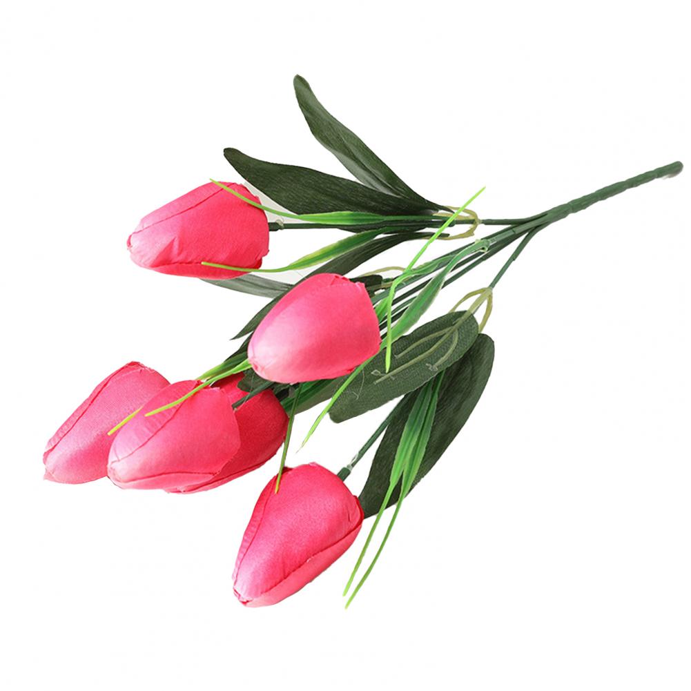 1 Branch 33cm Artificial Flower No Watering No Fade Faux Silk Cloth Wedding Bridal Handheld 6 Heads Simulation Tulips Home Decor