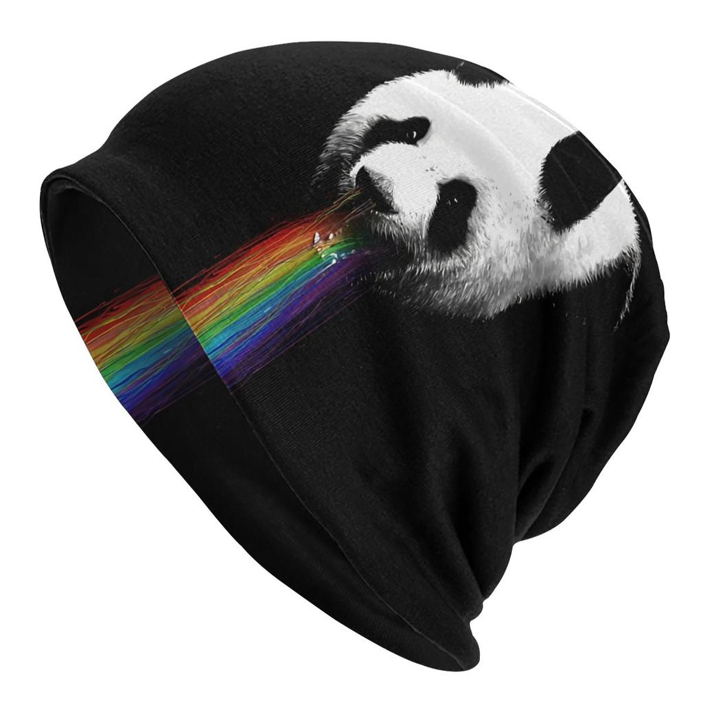 Pandalicious Rainbow Colorful Autumn Female Warm Beanies Double Used Windproof Bonnet Hats
