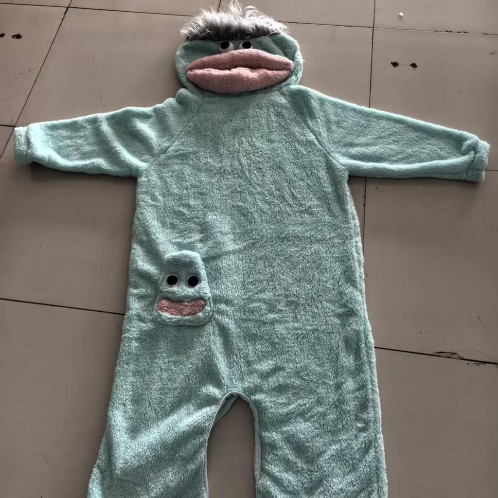 Big Mouth Monster Plush Long Hair Pajamas: Warm Winter Coral Fleece Bathrobe for Couples