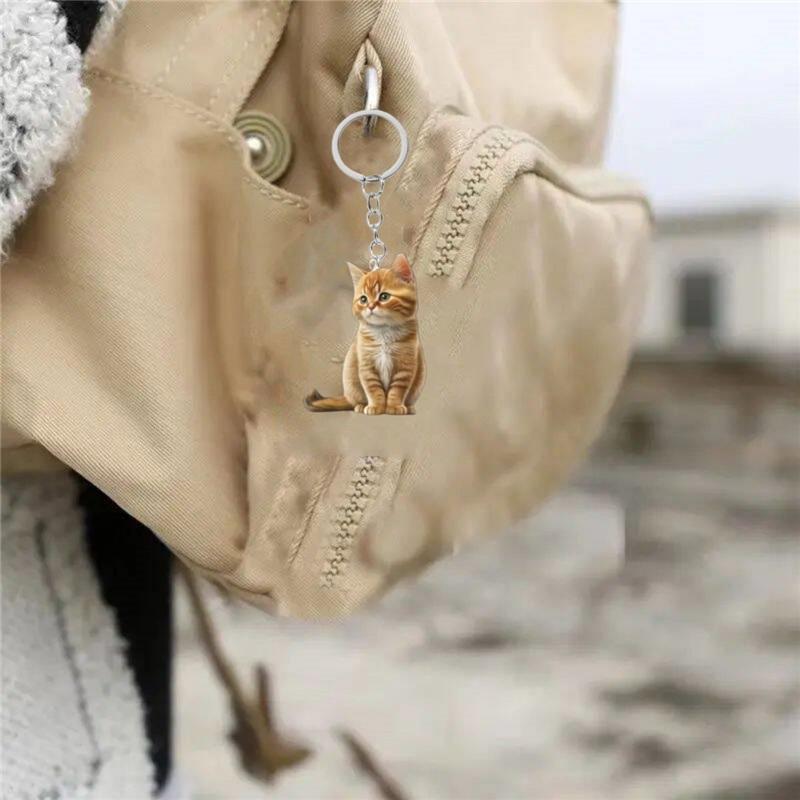Cute cat keychain, acrylic circular ring accessories, 2D flat double-sided printed pendant