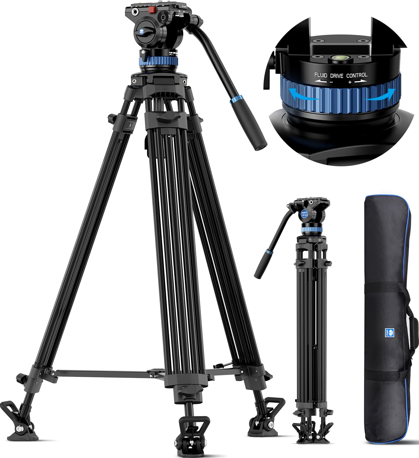 

SIRUI Video Tripod Up to 190cm Height Professional Heavy Duty Tripod Fluid Head Max Load 10kg Pan Tilt Includes Quick Release Plate for DSLR Camcorder