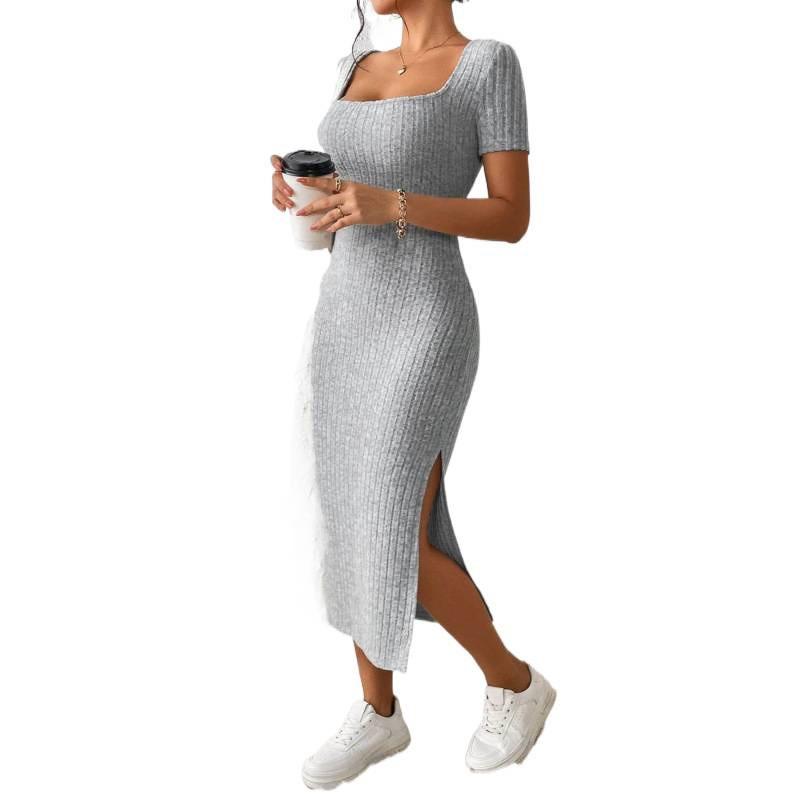 Summer Dress Women Satin Fabric Bodycon Open Slit Casual Elegant For Office Wear