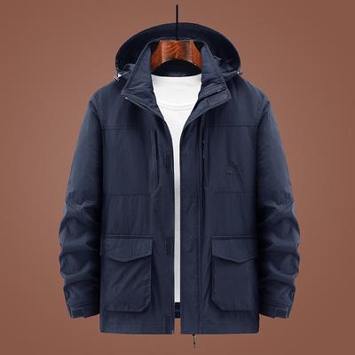 Autumn Men's Casual Jacket Top Middle-aged Loose Hooded Stand-up Collar Trench Coat Men