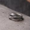 Retro Overlapping Ring For Men Silver Color Punk Gothic Adjustable Open Ring Handmade Rock Unisex  Accessories Man Gift