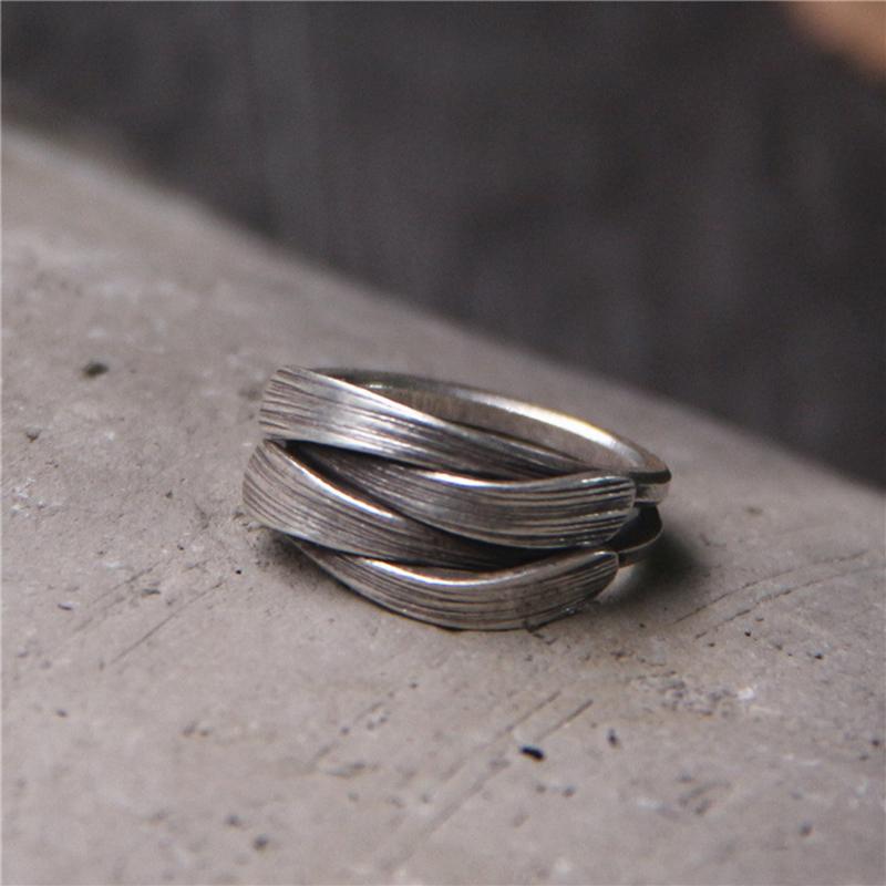 Bague rétro superposée pour homme Couleur argent Punk Gothique Bague ouverte réglable Fait main Rock Accessoires Unisexes Cadeau Homme