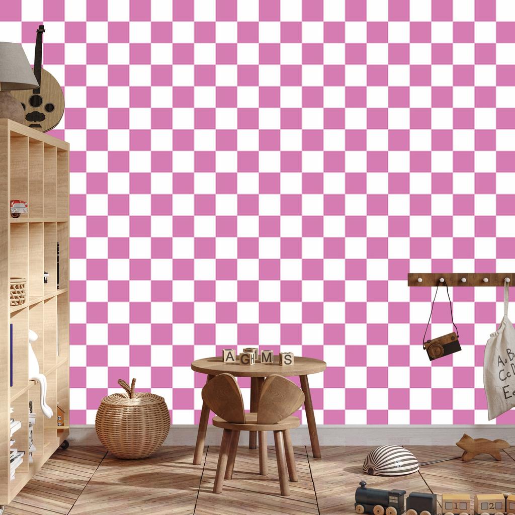Checkerboard Wallpaper White and Purple for Living Room and Bedroom 50x1000