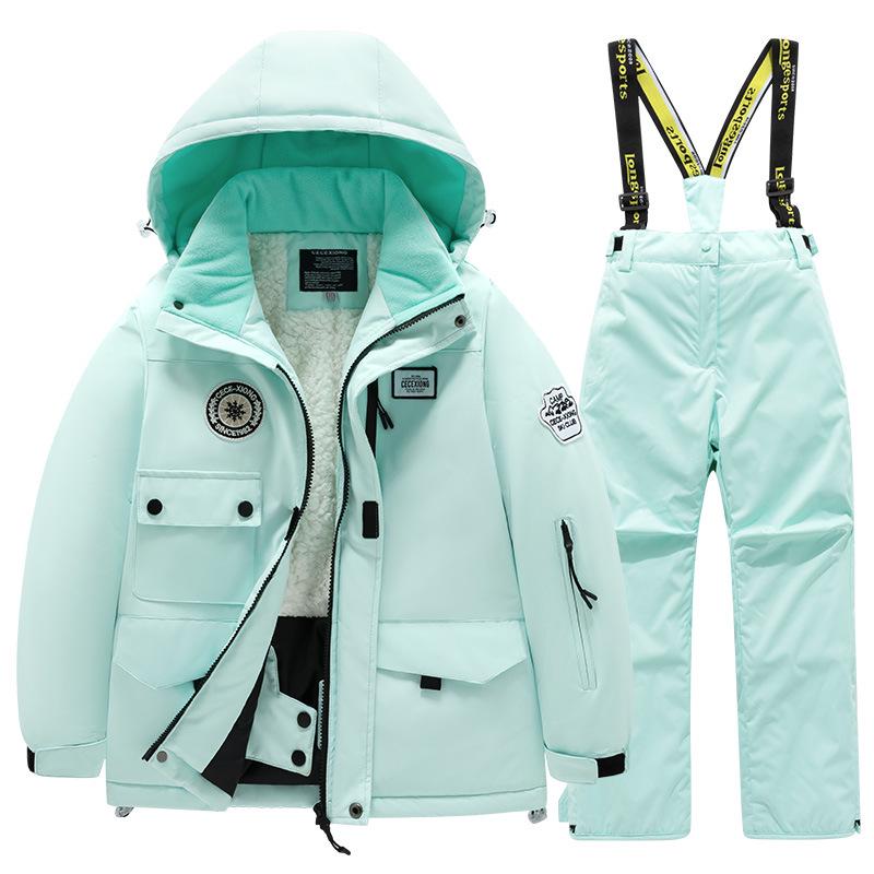 Children's Winter Ski Suit: Fleece-Lined, Waterproof, Windproof, One-Piece Ski Bib Pants for Boys and Girls