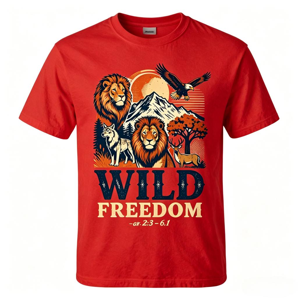Vintage Mountain Wildlife Scene Wild Freedom Letter Graphic Tshirt Unisex Unisex Nature Hunting Lover Cotton Tee Casual Tee Tops