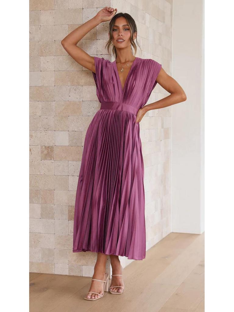 Europäisches und Amerikanisches Sexy Plissiertes Lässiges Ärmelloses Kleid mit Reißverschluss