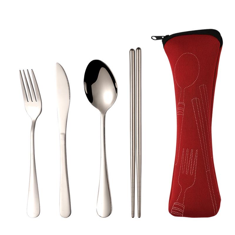 Stainless Steel Cutlery Set: Knife, Fork, Spoon & Chopsticks - Portable 4-Piece Set for Students, Travel, & Gifts