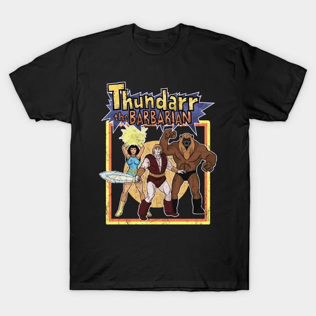 Men Black Print T-shirt Retro Thundarr The Barbarian Distressed Style No-Cut Transfer Paper Print Cotton Tshirt 2XL чёрный