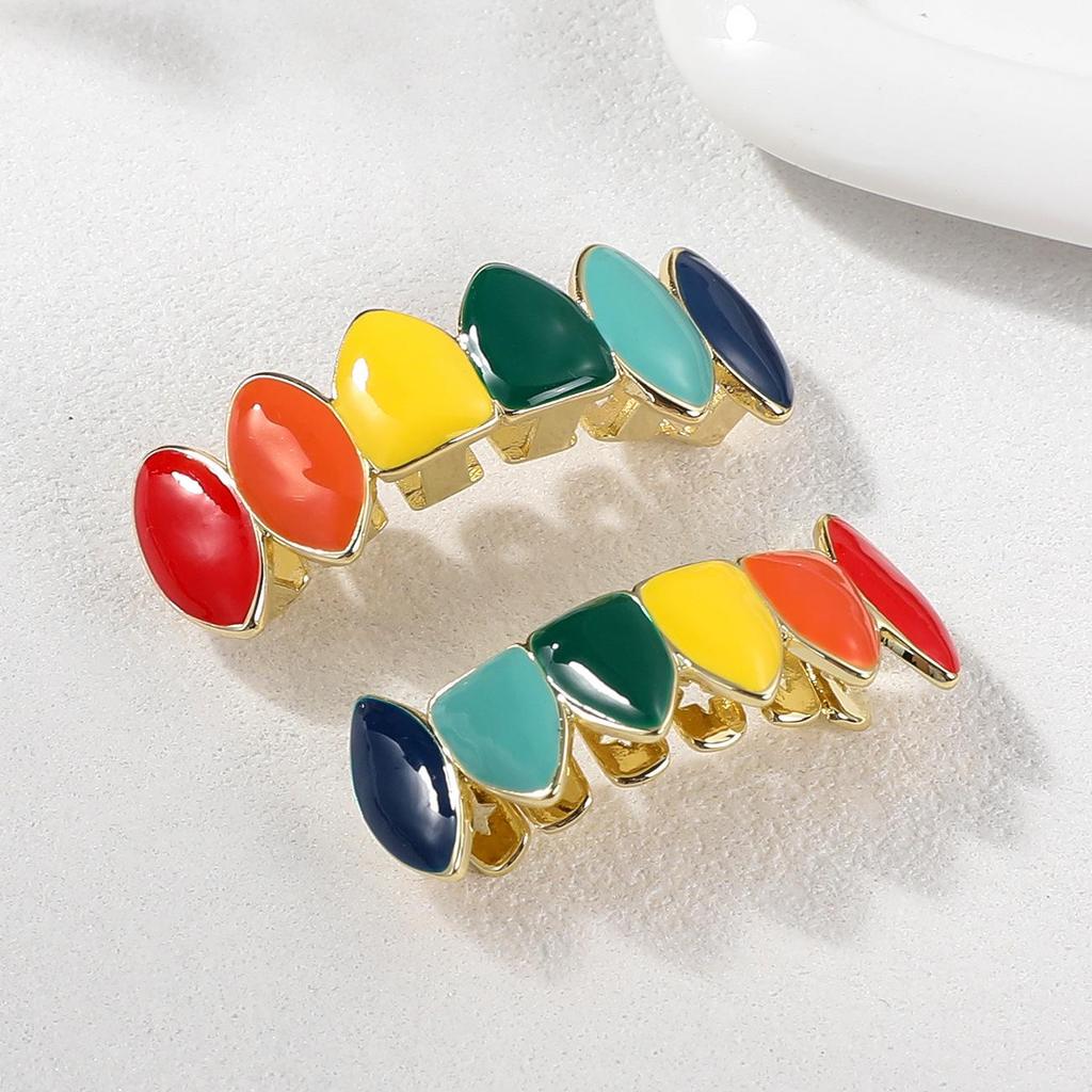 Colorful Hip Hop Grillz: Copper & Zircon Halloween Prank Tooth Jewelry