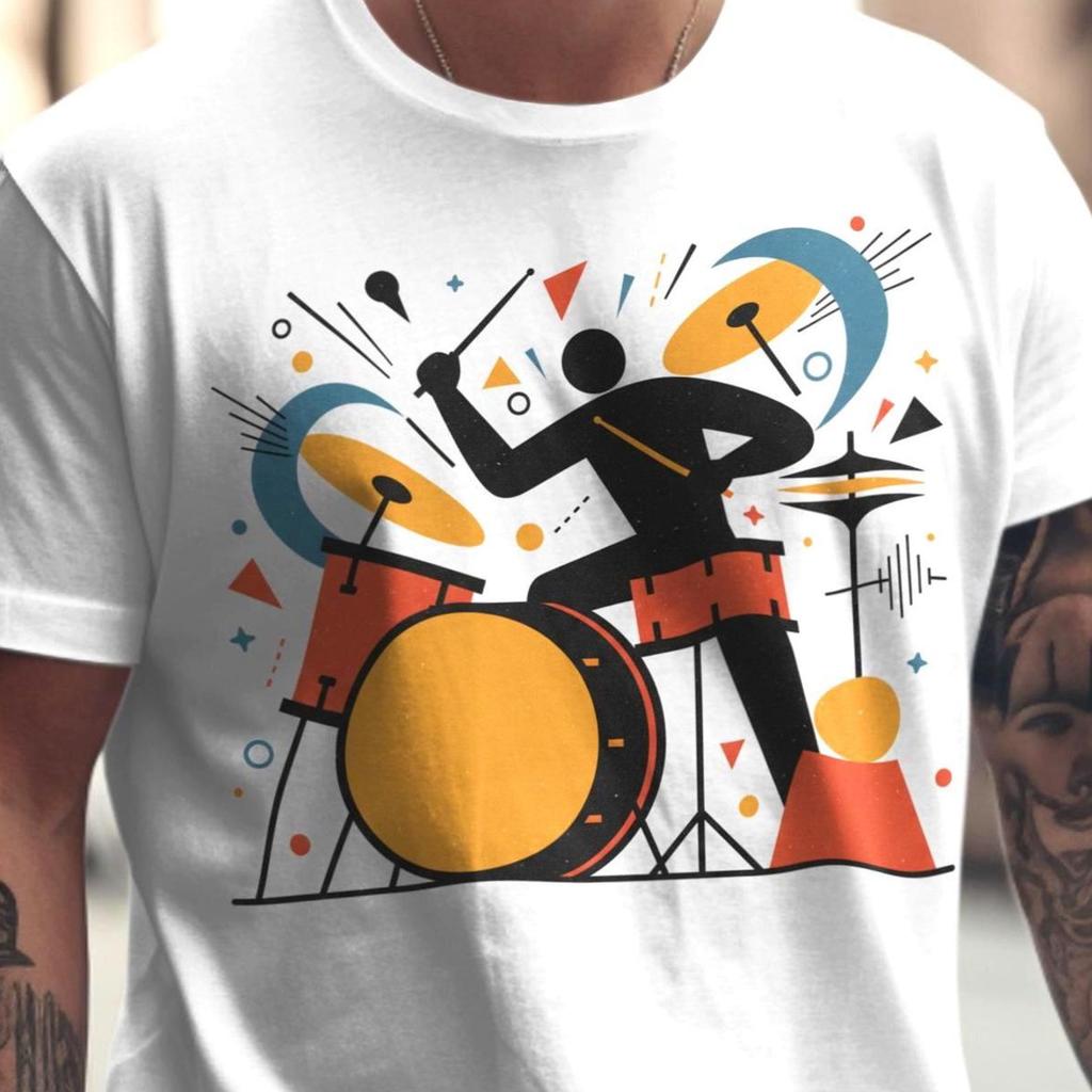 Drummer T-Shirt | Drum Set Graphic Tee | Abstract Drummer Art Shirt | Musician Gift XS To 5XL