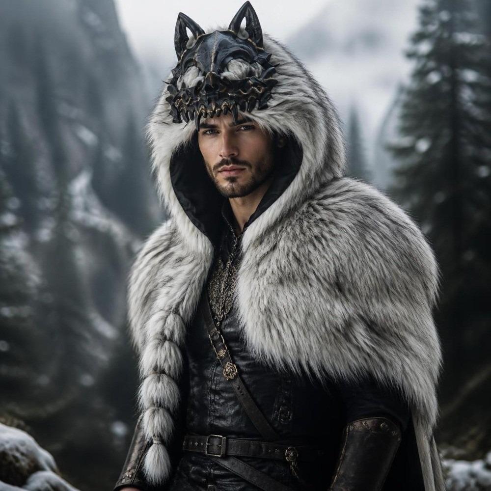 Středověký styl Vlčí lebka Kapuce Viking Kostým Halloweenská pokrývka hlavy Scénické vystoupení